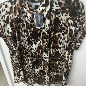 Rose & Olive Brown Black Button Down Shirt Polo Collar